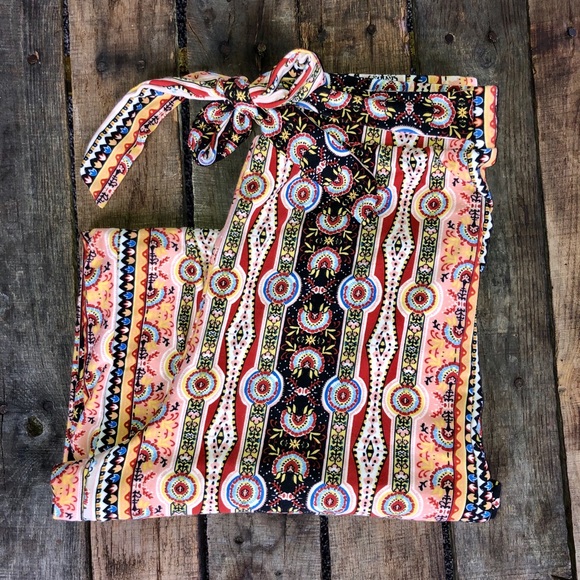 Multi Color Tie Waist Wide Leg Pants - Picture 6 of 7